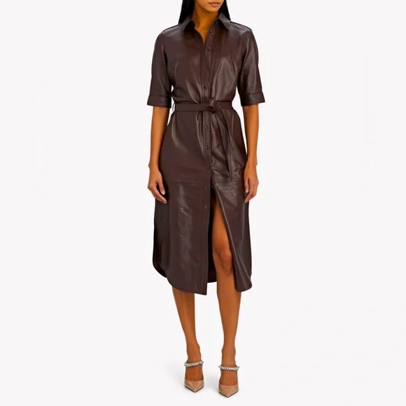 leather bell sleeve dress Black Faux Leather Puff sleeve dress  Cavi Keon Collection